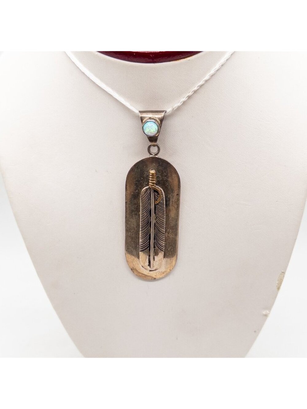 Fine W BEGAY Signed OPAL FEATHER DOG TAG 31g 3" BIG Sterling Silver Pendant
